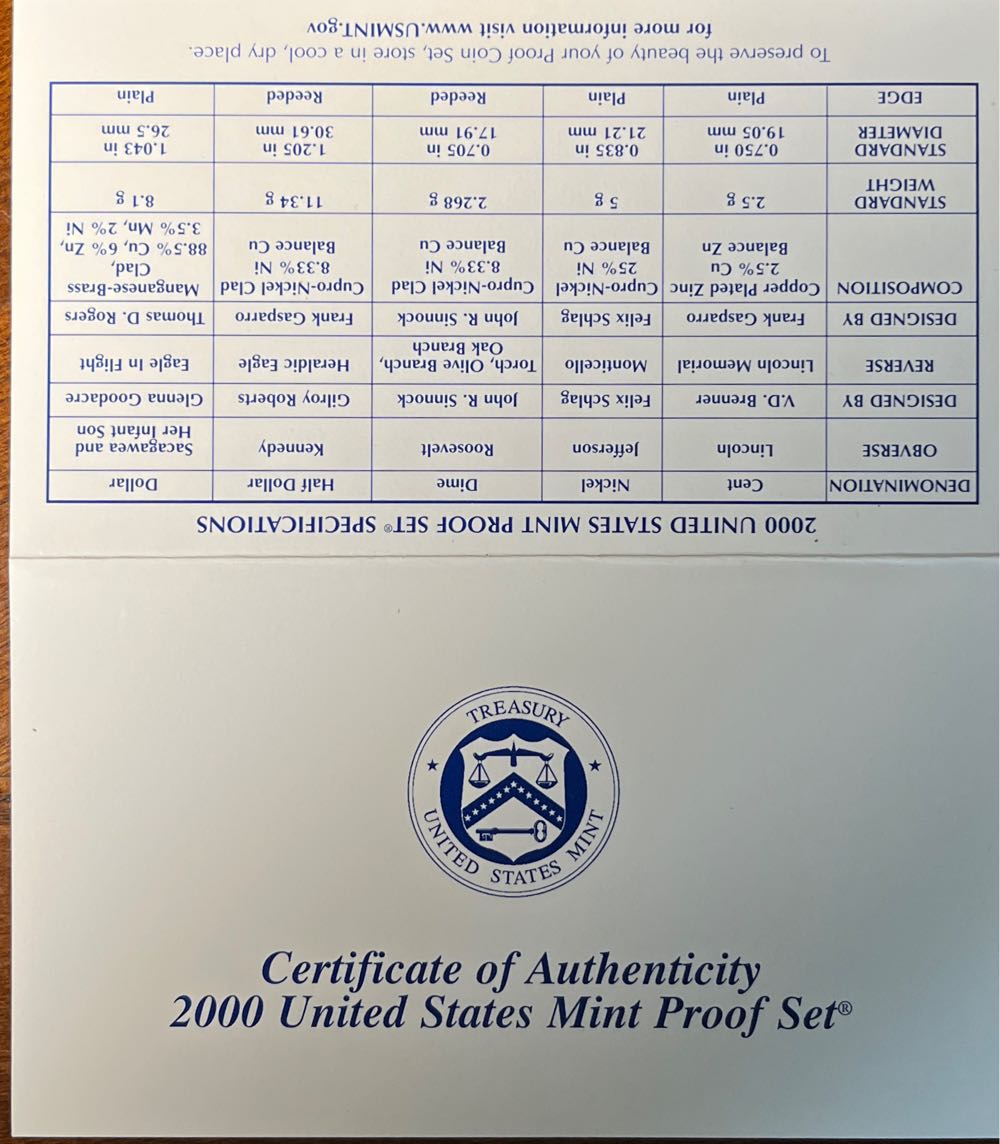 U.S. Mint Proof Set 2000  coin collectible - Main Image 4
