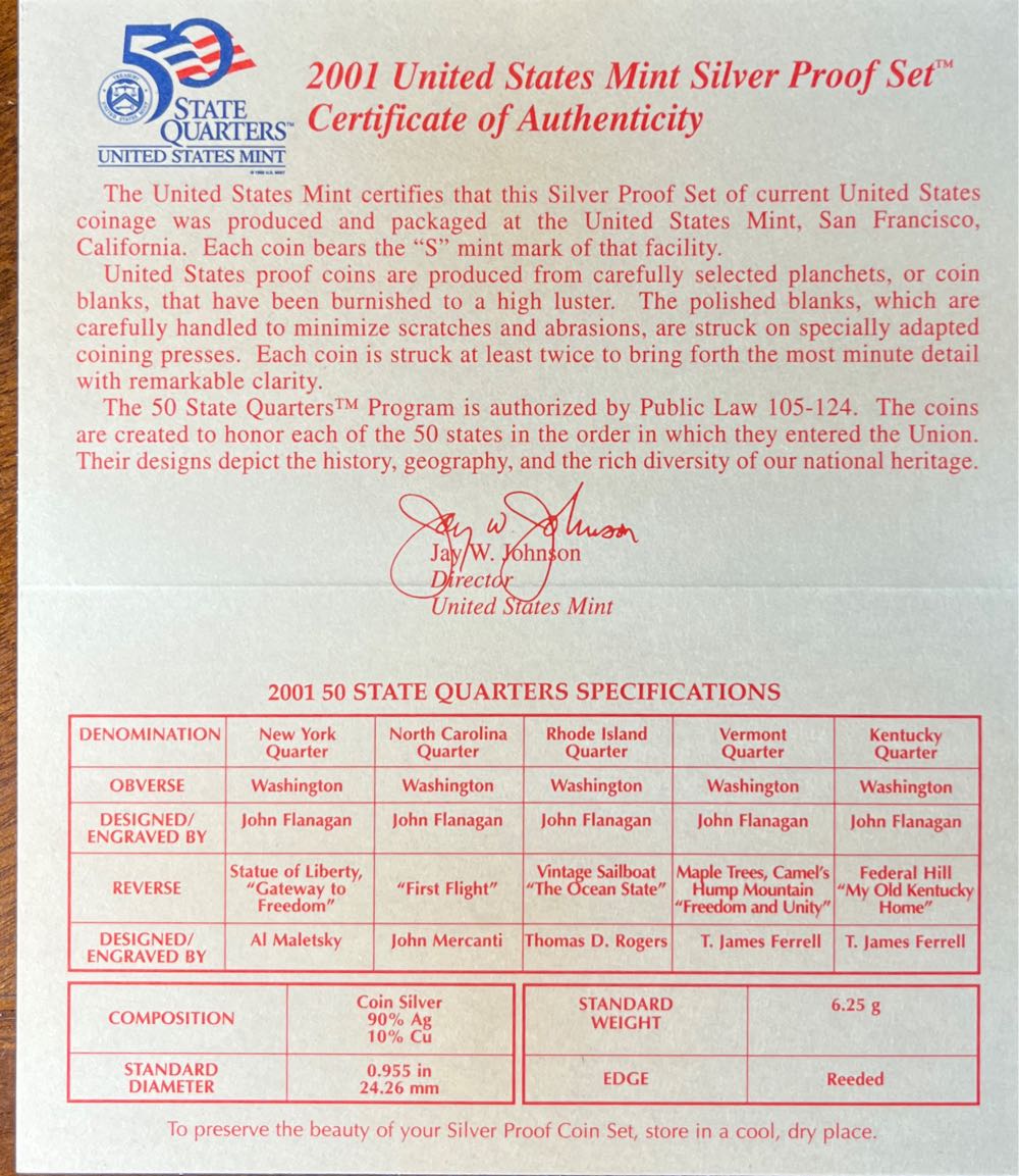 2001-S US Mint Silver Proof Set  coin collectible [Barcode 704785001039] - Main Image 3