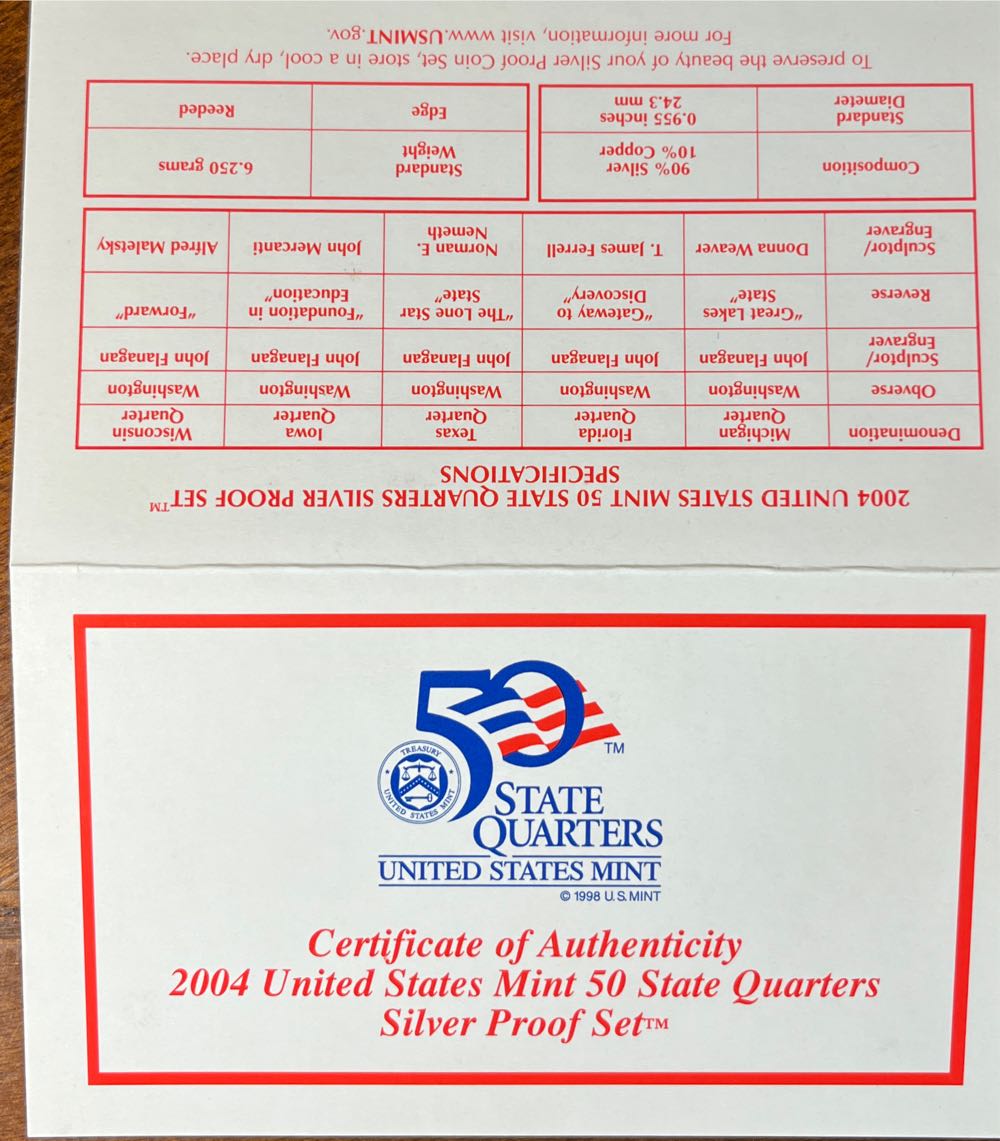 2004 United States Mint 50 State Quarters Silver Proof Set 2004  coin collectible [Barcode 704785043565] - Main Image 3