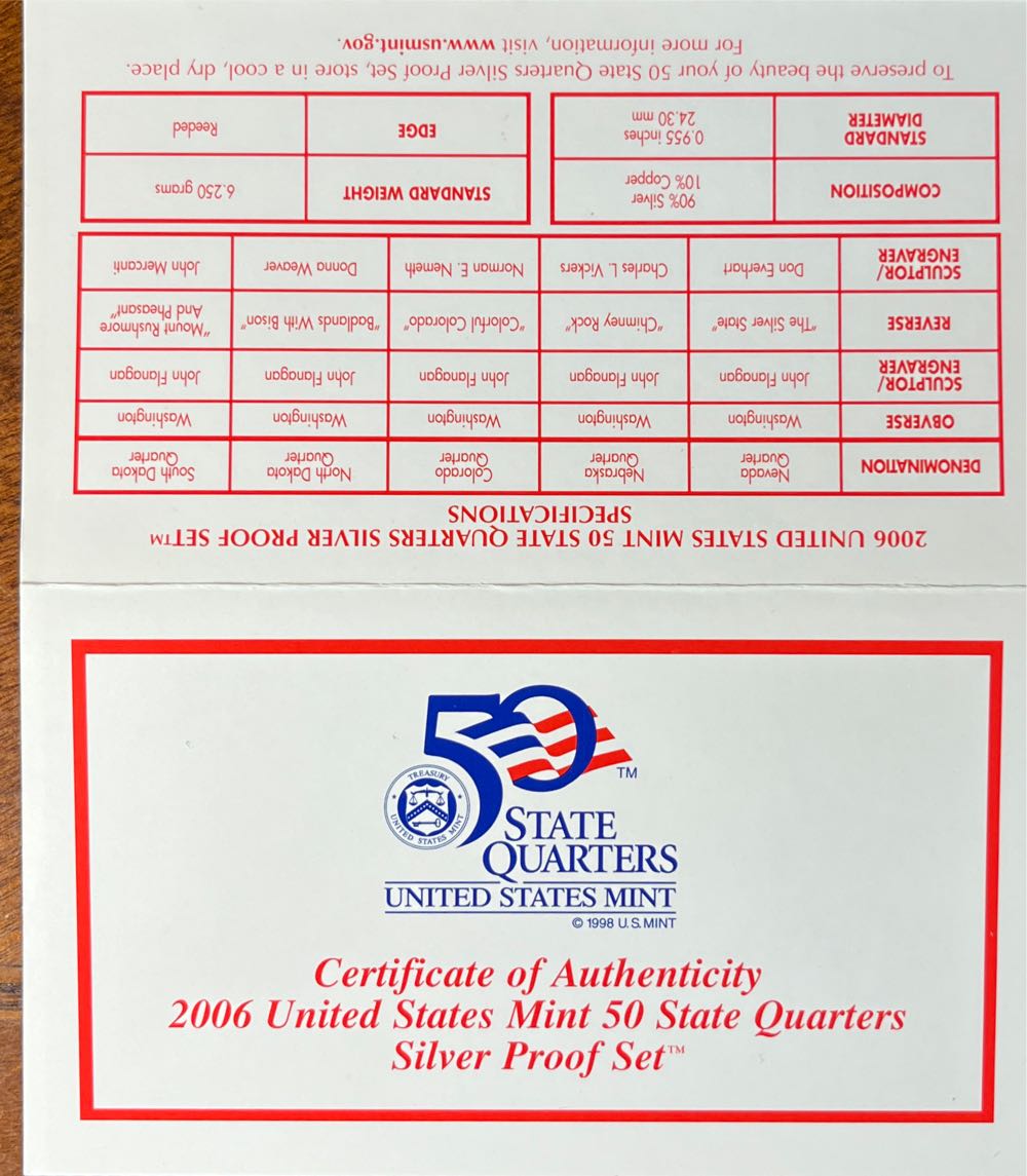 2006 United States Mint 50 State Quarters Silver Proof Set 2006  coin collectible [Barcode 700785051968] - Main Image 3
