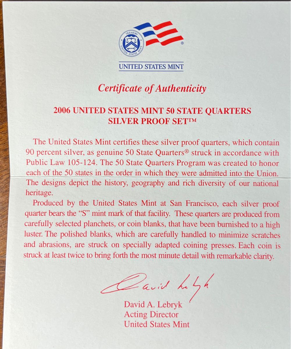 2006 United States Mint 50 State Quarters Silver Proof Set 2006  coin collectible [Barcode 700785051968] - Main Image 4