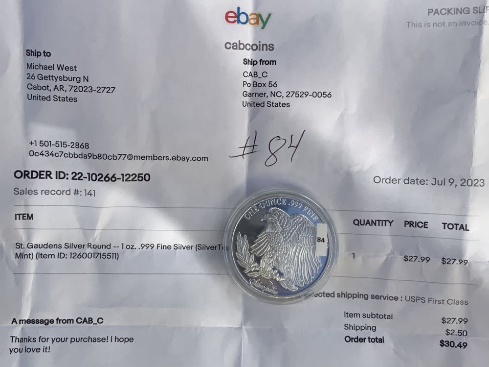 St. Gaudens Silver Round #84  coin collectible - Main Image 3