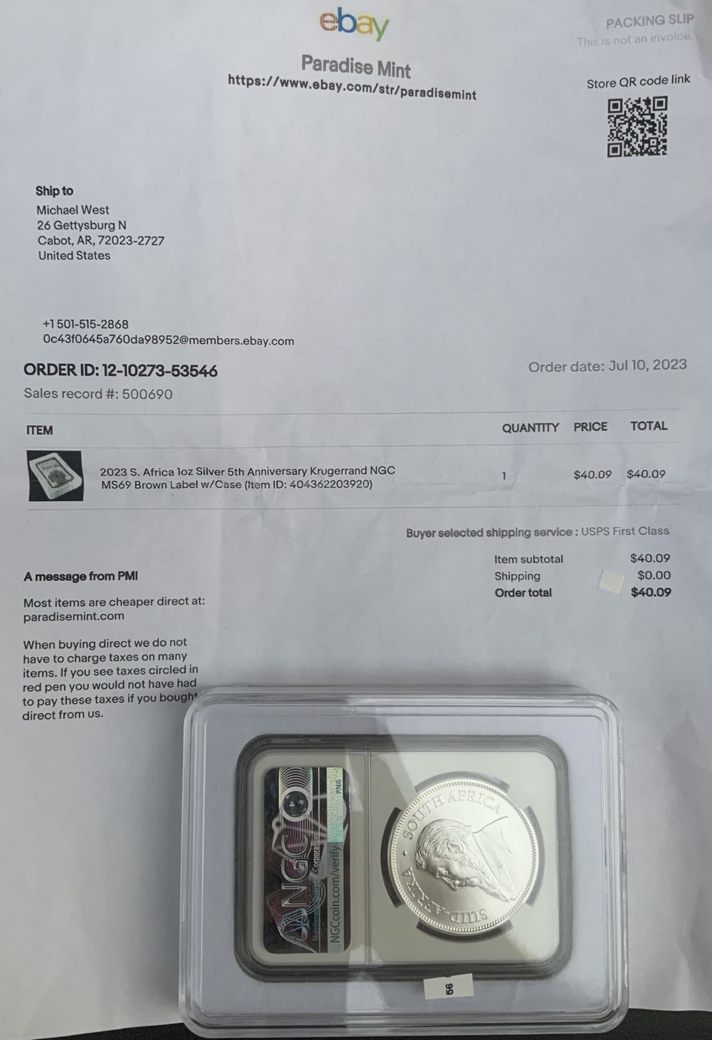 Krugerrand S. Africa 5th Anniversary NGC MS69 - #56 coin collectible - Main Image 4