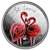 2018 St. Lucia 1 oz Silver Pink Flamingo (Colorized)  coin collectible - Main Image 2