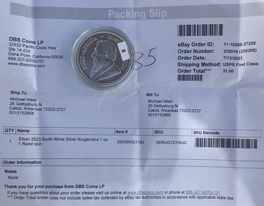 Krugerrand South Africa Silver #85  coin collectible - Main Image 3