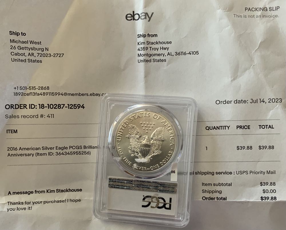 American Silver Eagle 2016- 30th Anniversary, #86  coin collectible - Main Image 3