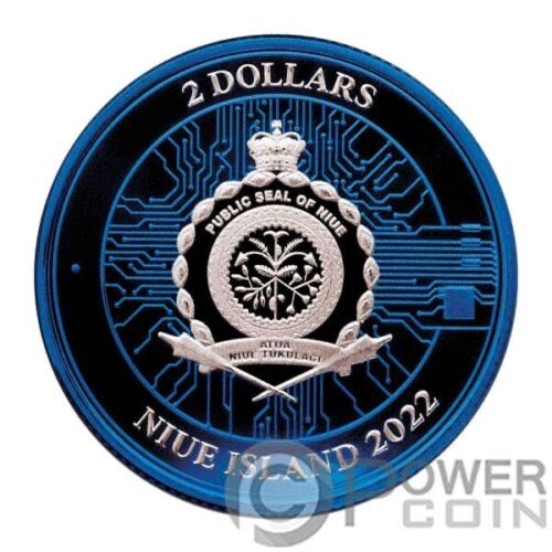 Niue. 2 Dollars 2022 “BITCOIN Cyber Blue” 1 Oz Silver Coin  coin collectible - Main Image 2