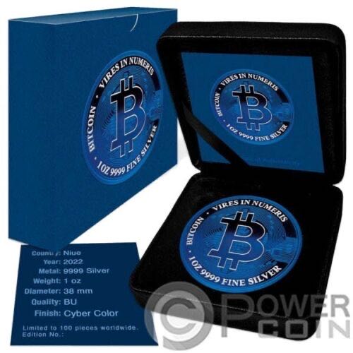 Niue. 2 Dollars 2022 “BITCOIN Cyber Blue” 1 Oz Silver Coin  coin collectible - Main Image 3