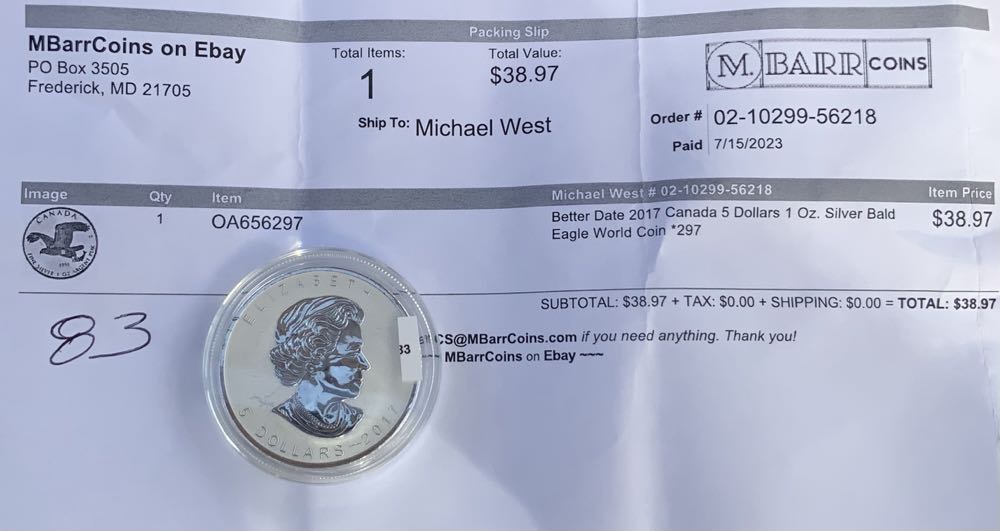 Canada 5 Dollars Silver Bald Eagle World Coin #83  coin collectible - Main Image 3