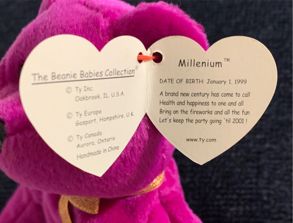 Rare Ty Beanie Babies Millennium The Bear With Tag Errors Toy Purple Plush Baby Retired Mint ”millenium” 2000 Original Millenium Tags  coin collectible [Barcode 008421042265] - Main Image 3