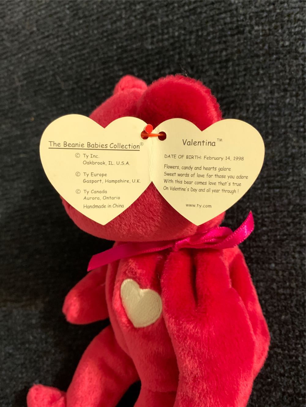 Baby The Red Bear Valentina Beanie Babies Valentina Rare Ty Beanie Baby Valentina Bear With Tags Tag Errors Hologram 99 Error New & Mint W Inch 1999 Retired 8.5 February Retired; And Condition Heart W Mwmt Pink 14  coin collectible [Barcode 008421042333] - Main Image 3