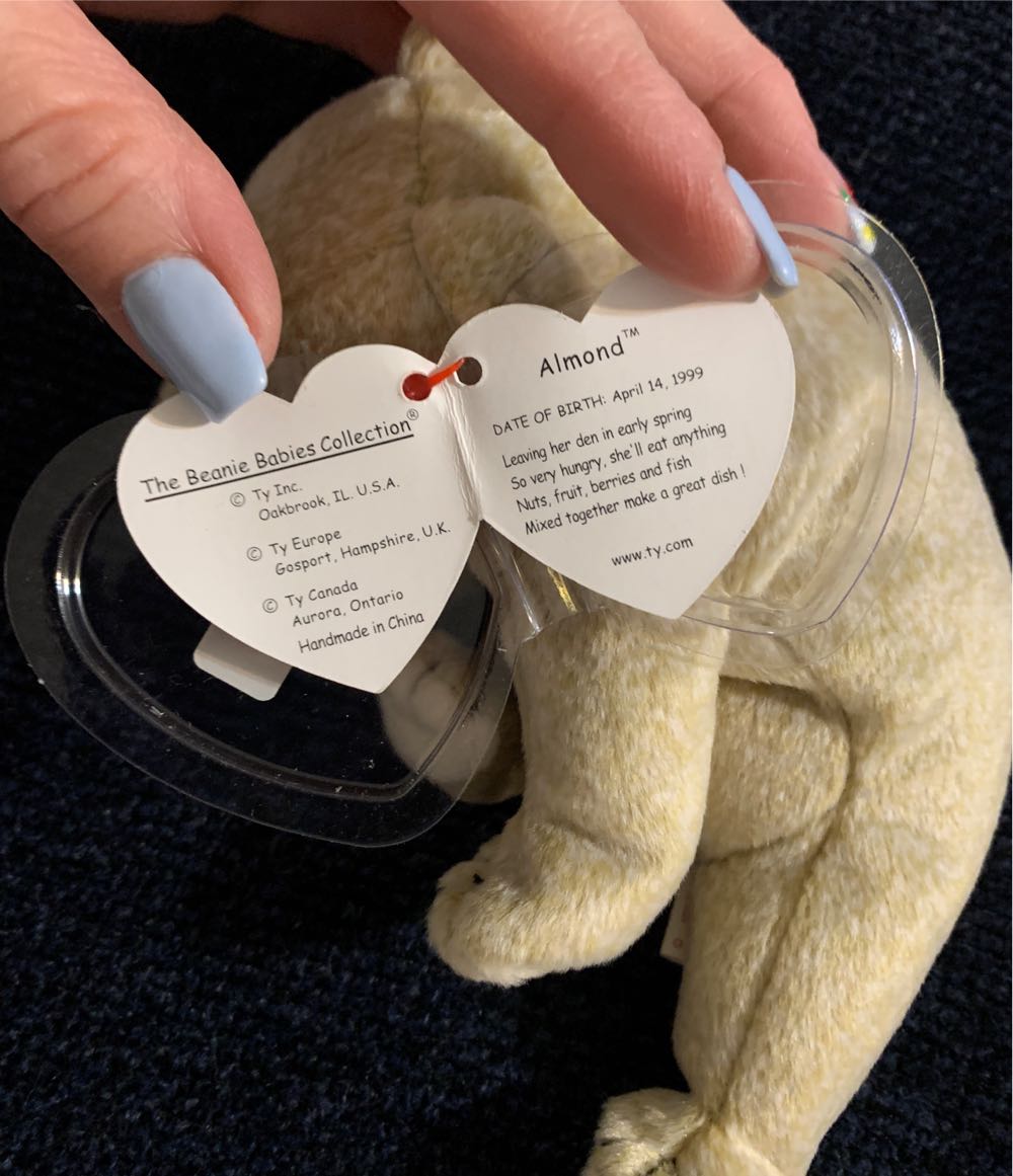 April Rare Retired Ty Beanie Baby Almond The Beige Bear Beige Tag With Errors And Babies Vintage Mint Tags Mwmt ”almond” & Tush Holograph New Pecan Original Plush  coin collectible [Barcode 008421042463] - Main Image 3
