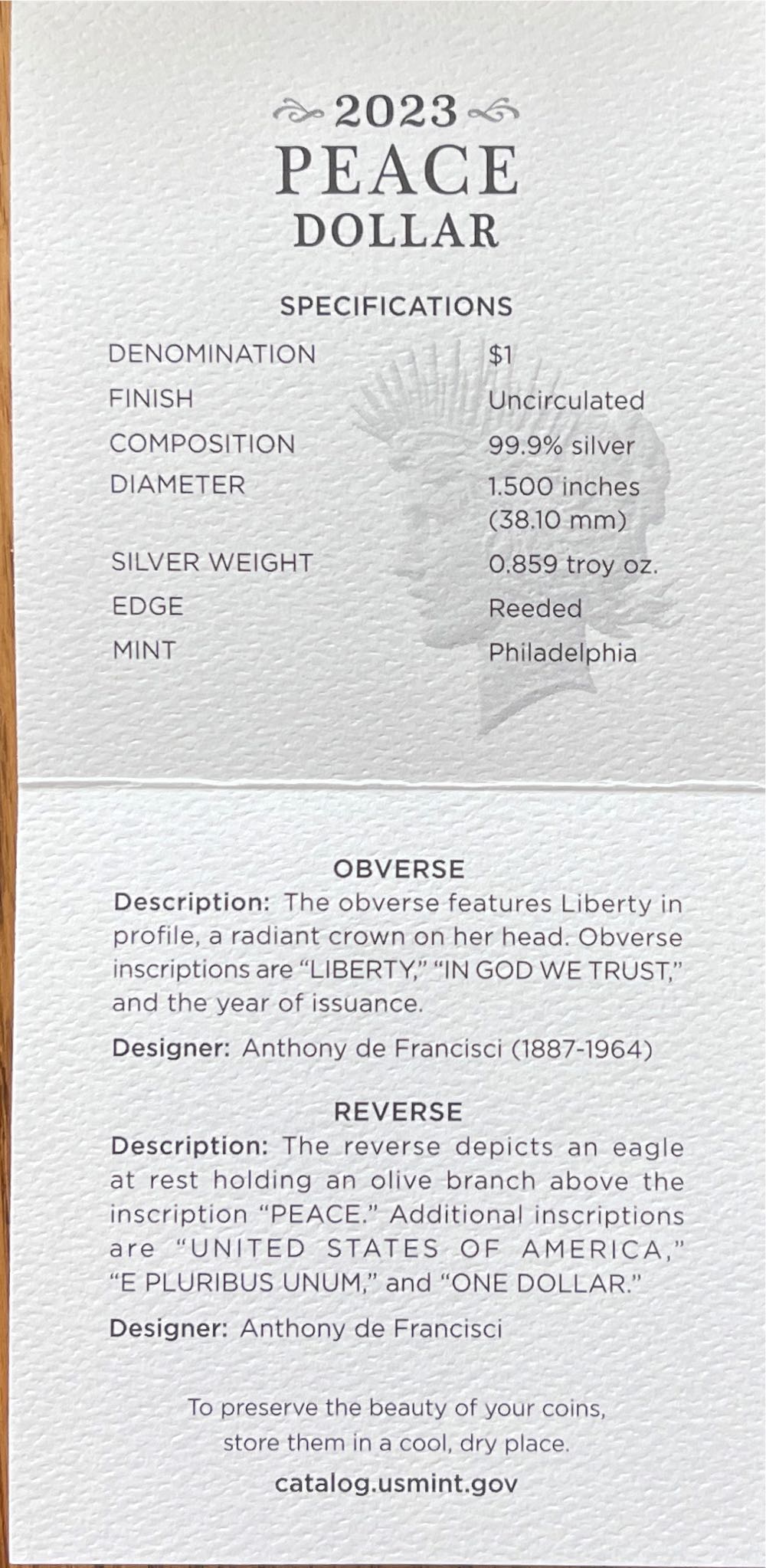 Peace 2023-S US Mint Peace Silver Dollar Proof  coin collectible [Barcode 704786450805] - Main Image 4