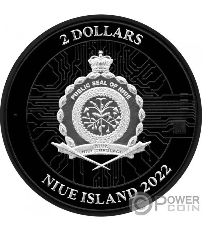 Niue. 2 Dollars 2022 ”BLUE BLOCKCHAIN PowerChrome Black Platinum” 1 Oz Silver Coin  coin collectible - Main Image 2