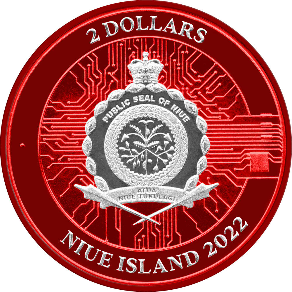 Niue. 2 Dollars 2022 “GREEN BLOCKCHAIN BITCOIN PowerChrome Red” - 1 Oz Silver Coin  coin collectible - Main Image 2