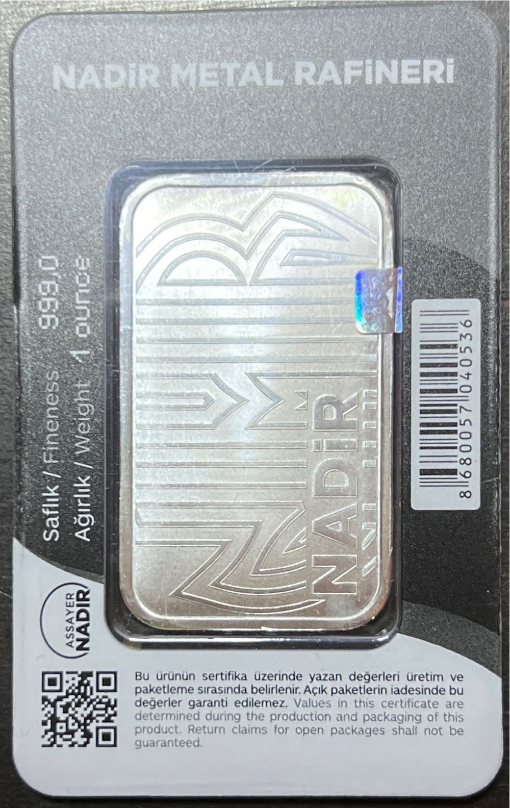 Nadir Silver Bar  coin collectible - Main Image 2