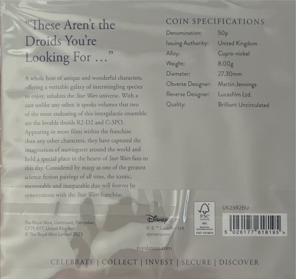 Star Wars R2 D2 And C 3po 50p Fifty Pence Coin  coin collectible [Barcode 5026177618195] - Main Image 2