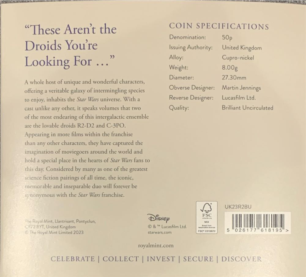 Star Wars R2 D2 And C 3po 50p Fifty Pence Coin  coin collectible [Barcode 5026177618195] - Main Image 3