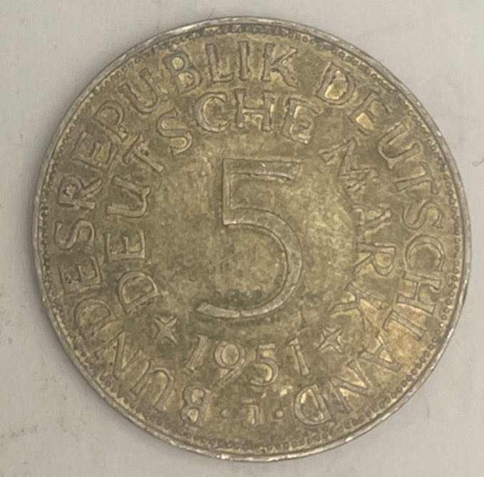 1-Germany 5 Deutsche Mark, 1951  coin collectible - Main Image 2