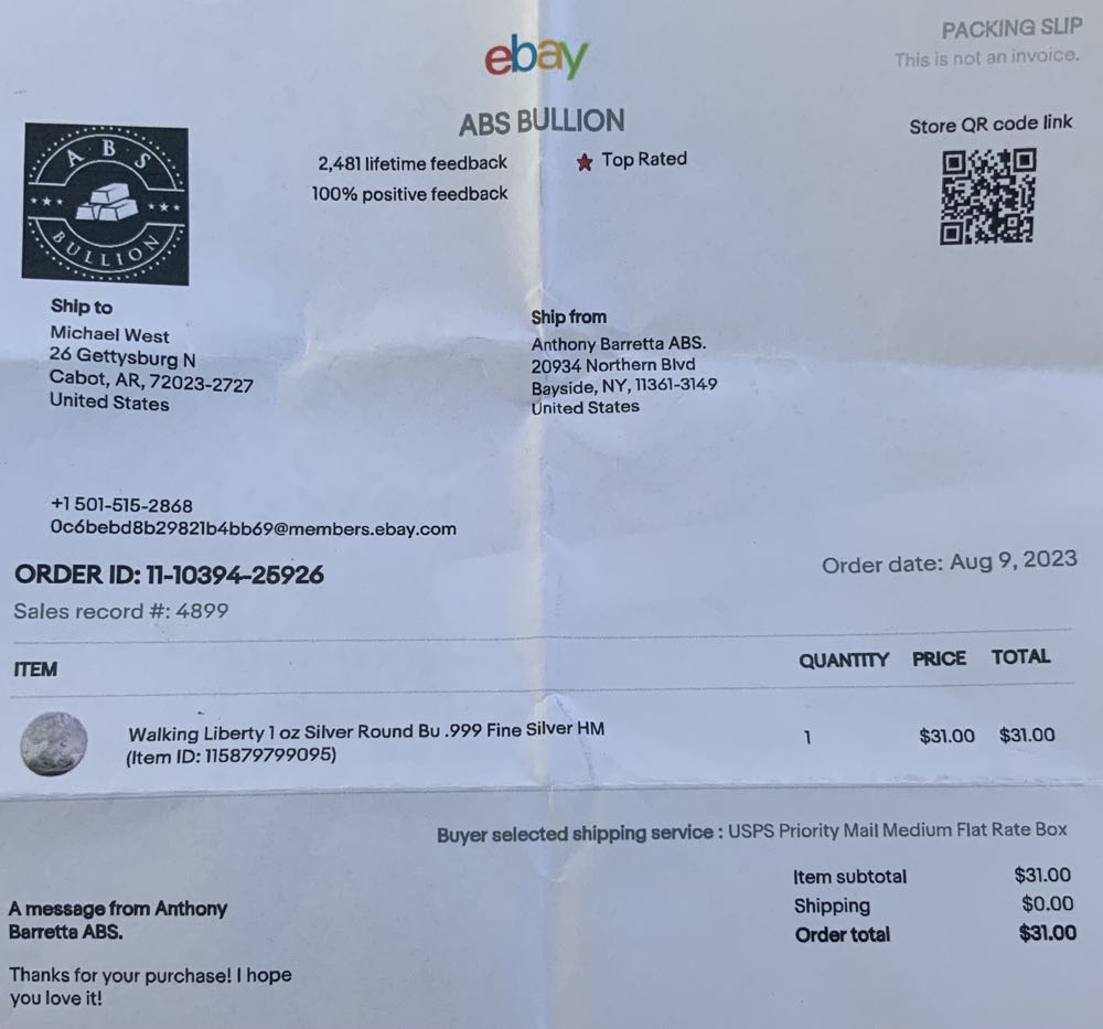 Walking Liberty  Round HM -#136  coin collectible - Main Image 4