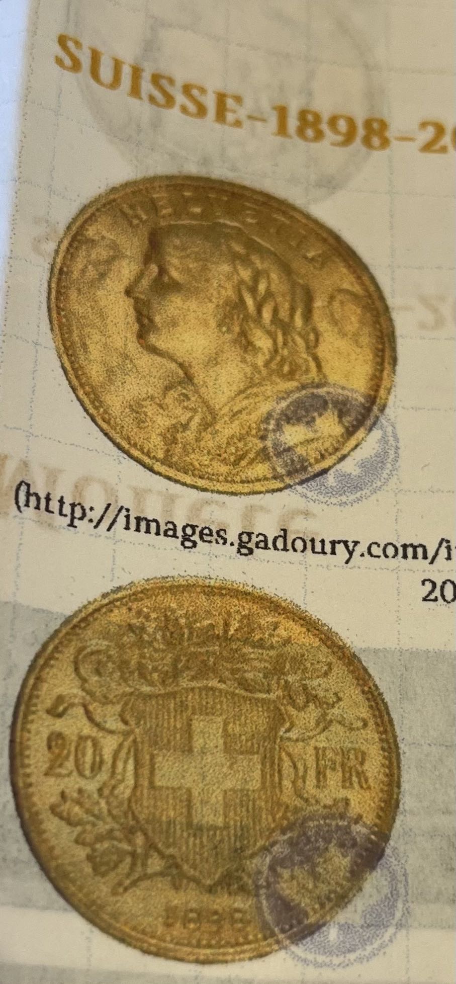 Swiss Gold 20 Francs Helvetia AU (Random)  coin collectible - Main Image 2