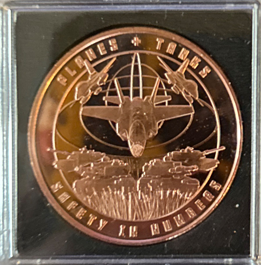 10 OZ Cuivre Planes And Tanks  coin collectible [Barcode 00000000099970] - Main Image 1