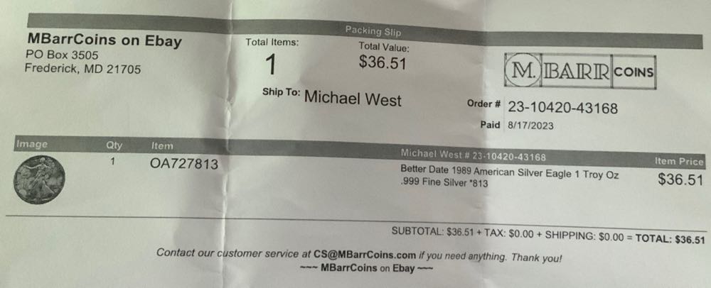 American Silver Eagle, 1989, - #181  coin collectible - Main Image 4