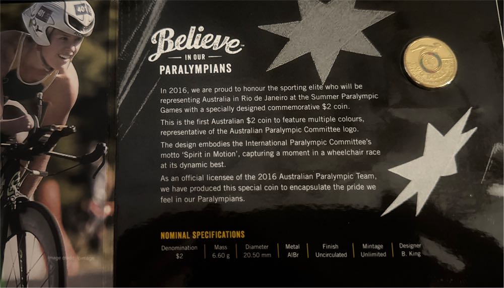 Rio Paralympic $2 Dollar Coloured Folder Complete  coin collectible [Barcode 9314685109547] - Main Image 4