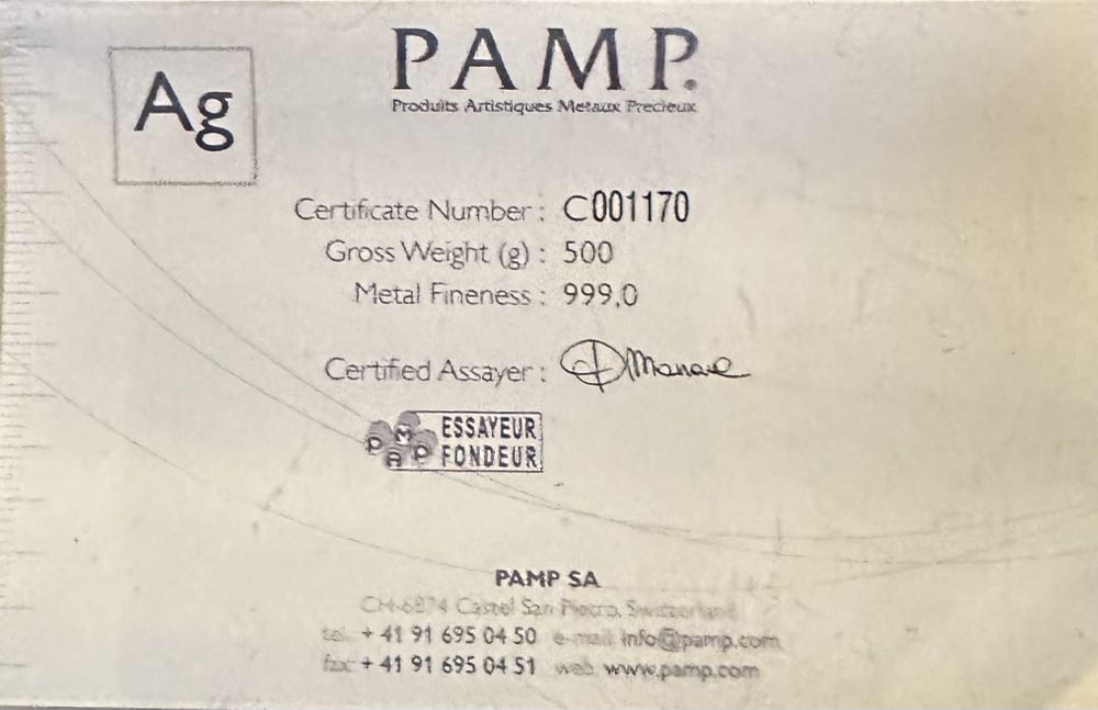 Pamp Suisse 500g Silver  coin collectible - Main Image 3