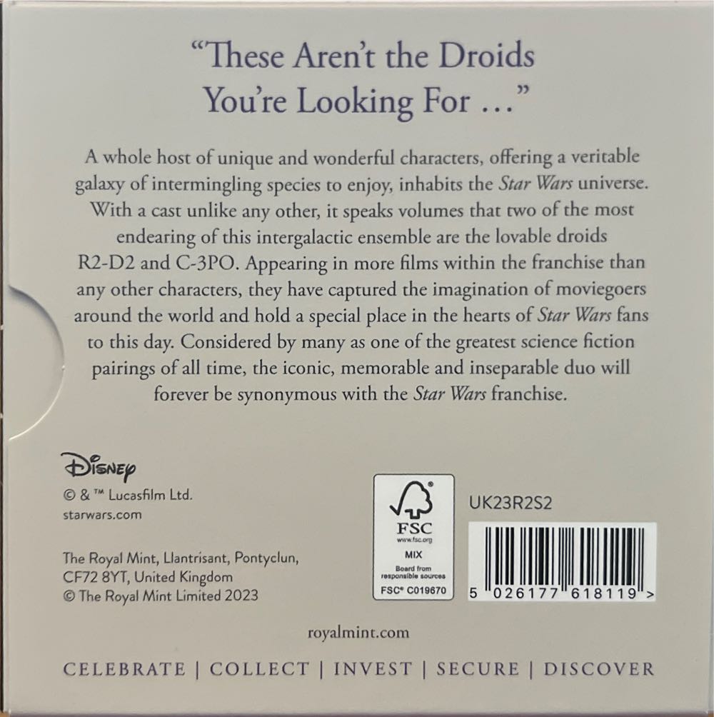 Star Wars, R2-D2 And C-3Po £5 Silver Proof Coin  coin collectible [Barcode 5026177618119] - Main Image 4