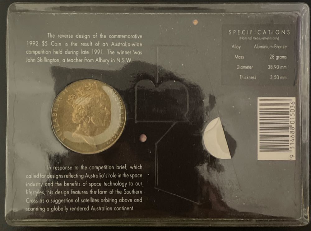1992 International Year Of Space $5  coin collectible [Barcode 9314688015036] - Main Image 2