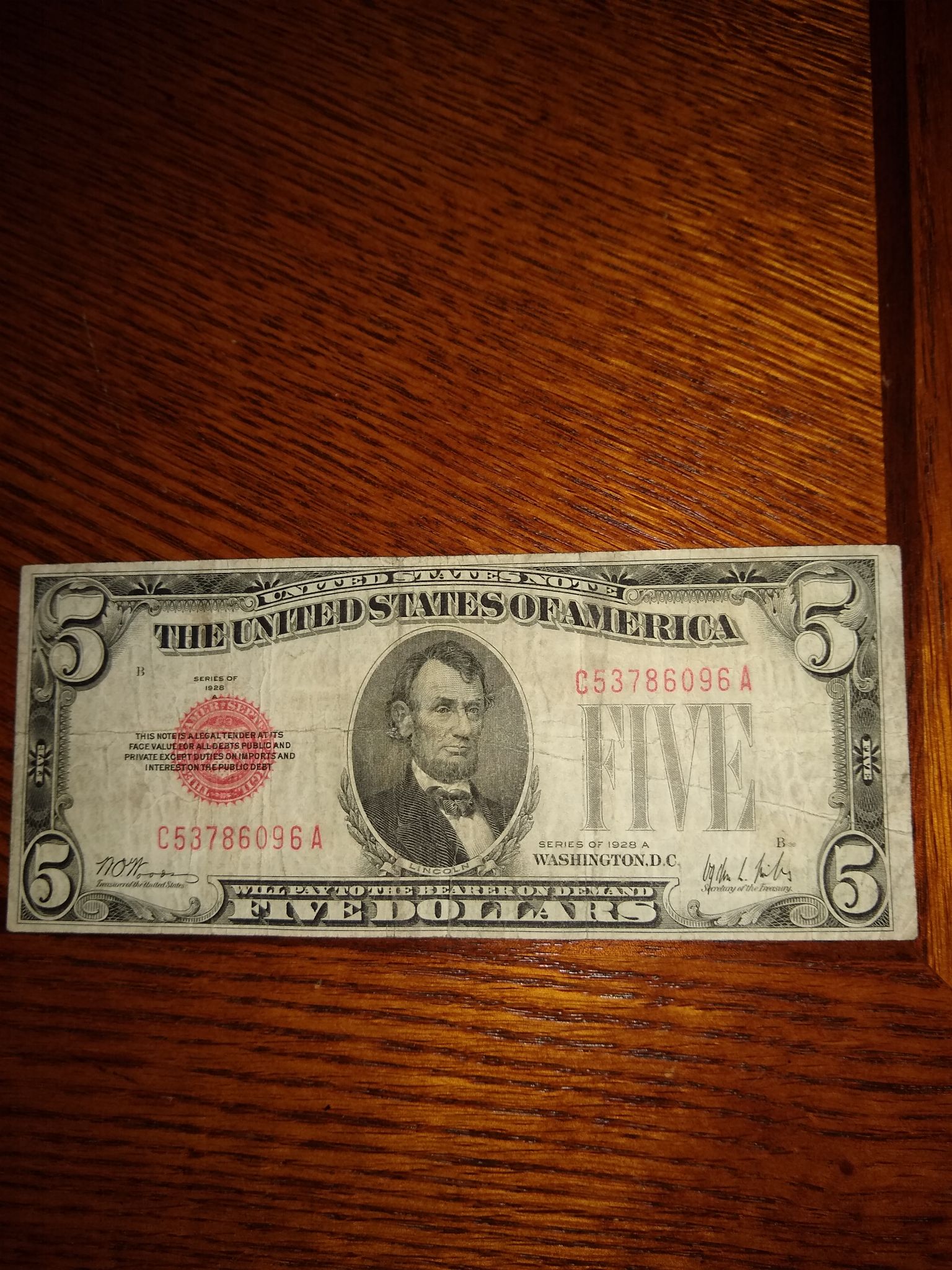 Paper $5 1928 USN C53786096 A  coin collectible - Main Image 1