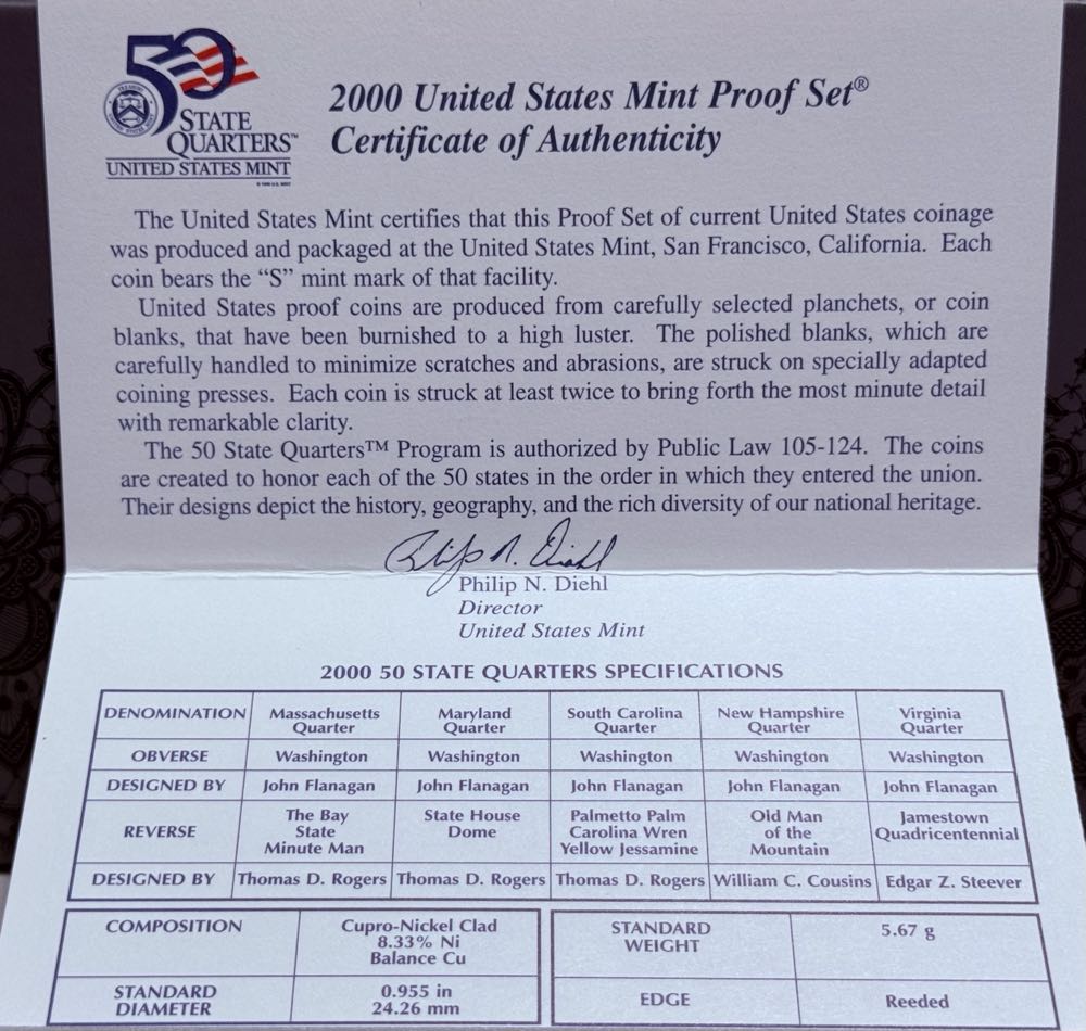 Standard 2000-S US Mint Proof Set Including (5) State Quarters  coin collectible - Main Image 4