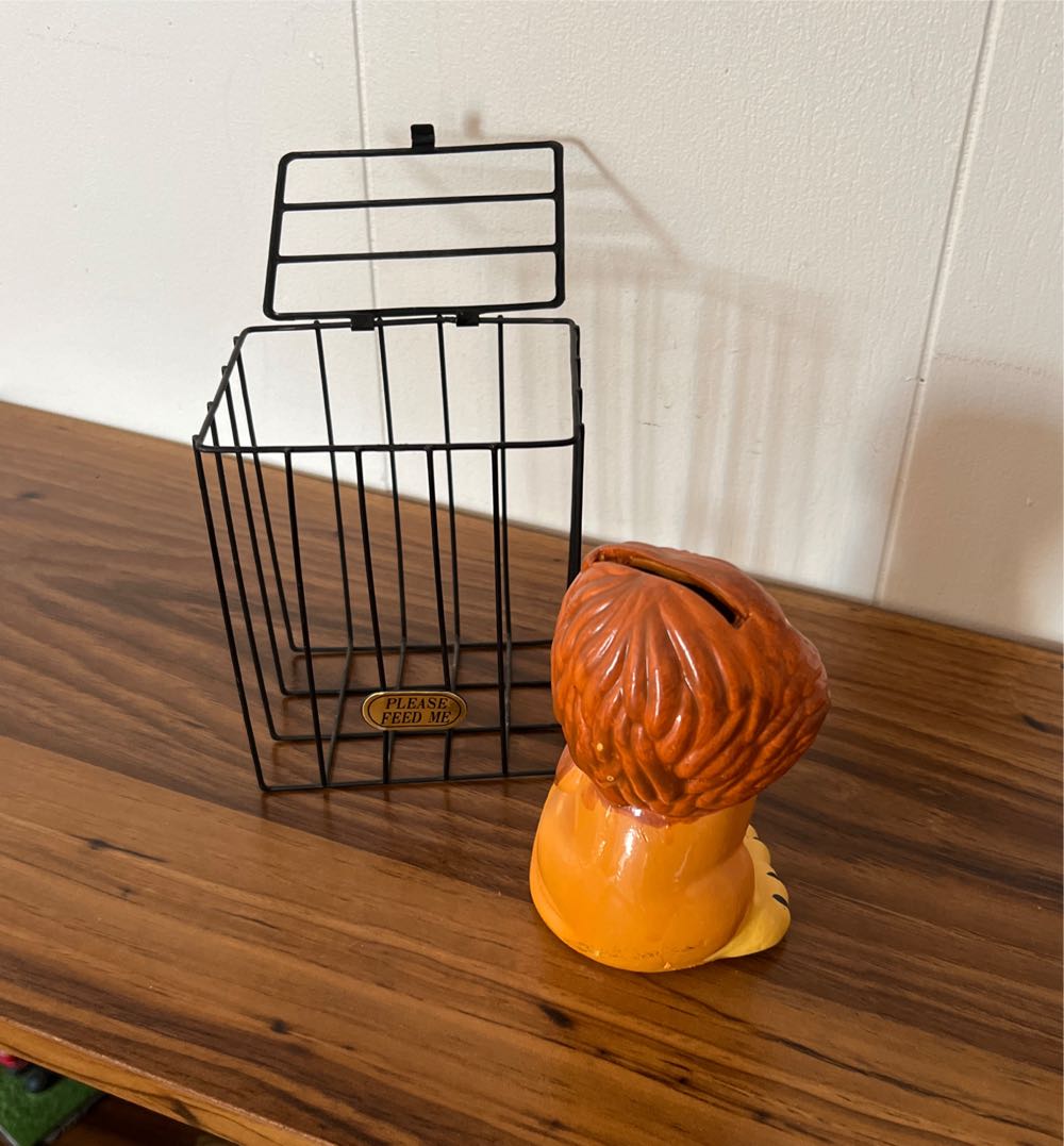 Vintage Coin Bank, Lion In A Cage “Please Feed Me” Ceramic Bank, 5”  coin collectible - Main Image 2