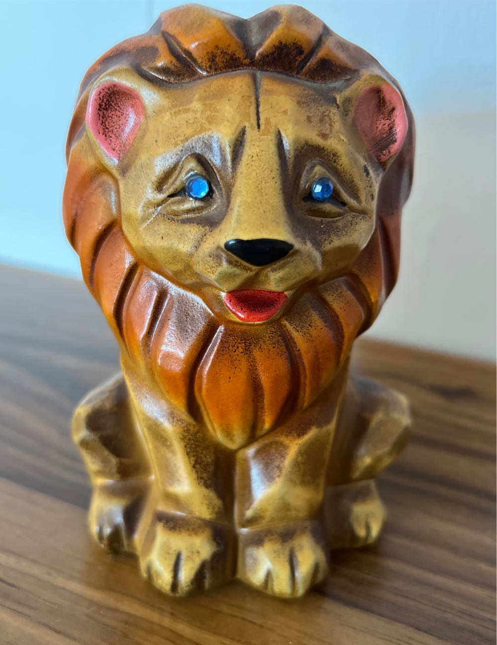 Napcoware Lion Coin Bank Blue Rhinestone Eyes Vintage Japan 5 1/2”  coin collectible - Main Image 4