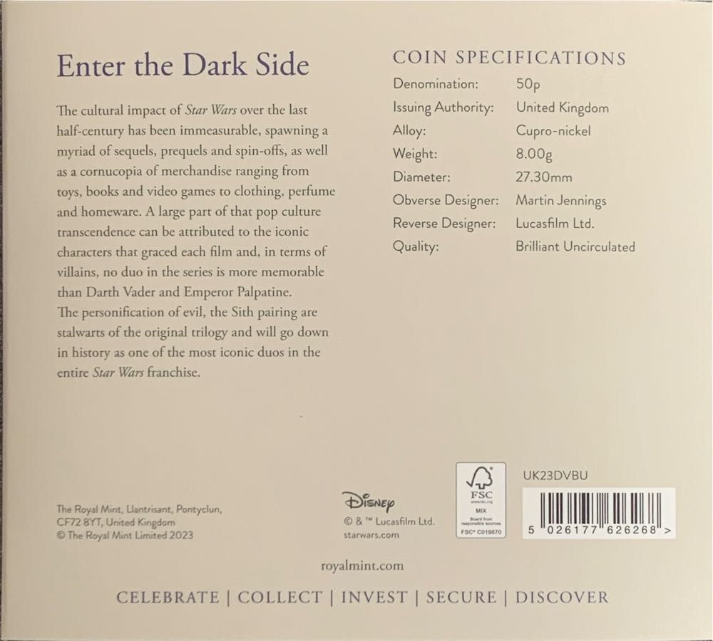 Star Wars ~ Enter the Dark Side  coin collectible [Barcode 5026177626268] - Main Image 3