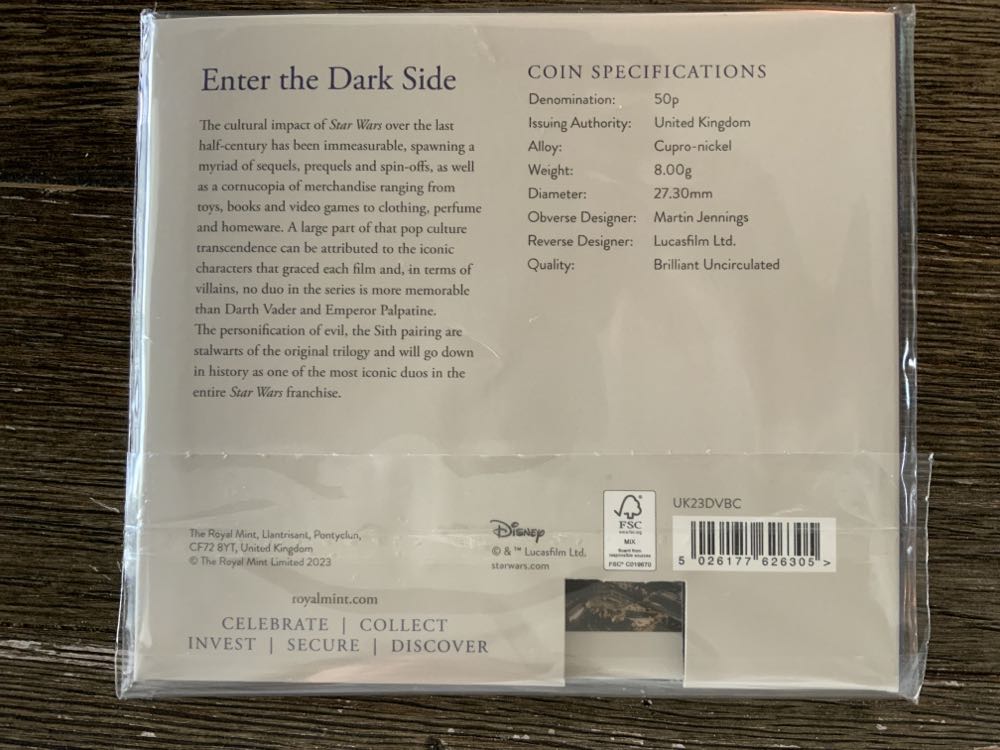 Star Wars ~ enter The Dark Side  coin collectible [Barcode 5026177626305] - Main Image 2