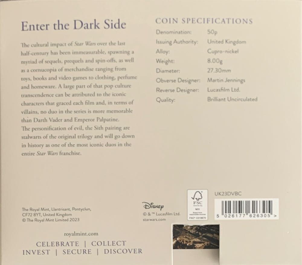 Star Wars ~ enter The Dark Side  coin collectible [Barcode 5026177626305] - Main Image 3