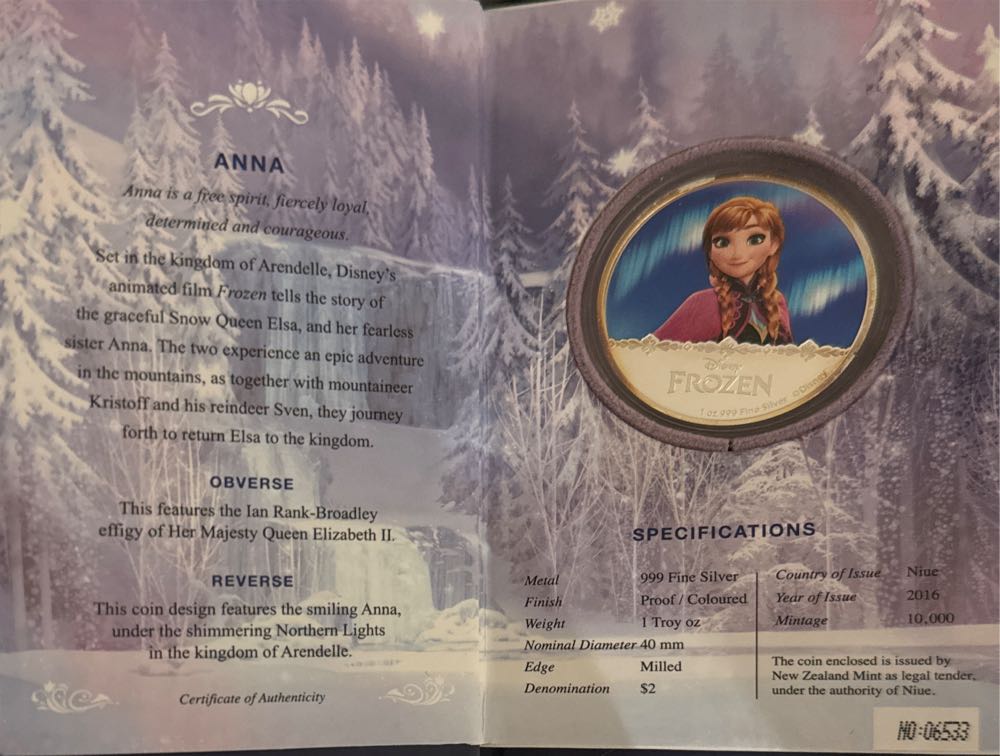 ANNA - Disney Frozen 2016 1oz Silver Coin  coin collectible - Main Image 2