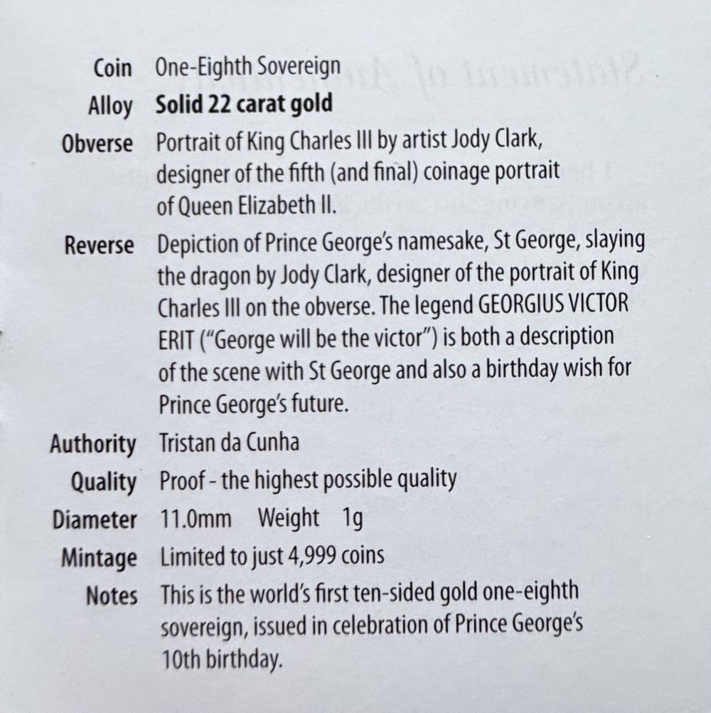 2023 Prince George’s 10th Birthday  coin collectible - Main Image 4