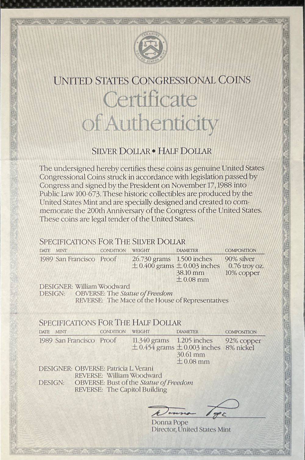 1989 US Congressional Coin Set  coin collectible - Main Image 4