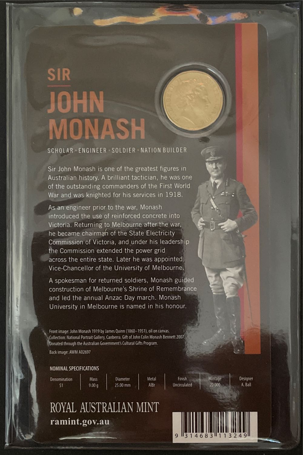 Sir John Monash  coin collectible [Barcode 9314683113249] - Main Image 2