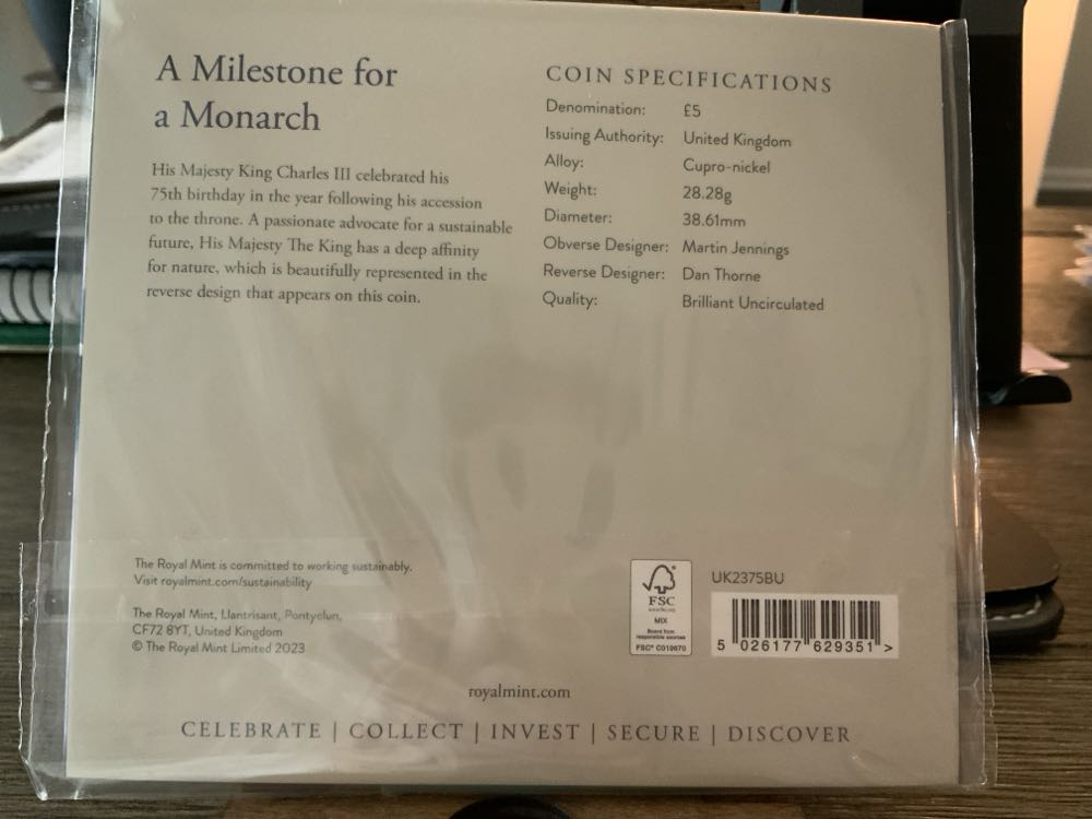 2023 King Charles III 75th Birthday £5 (3)  coin collectible [Barcode 5026177629351] - Main Image 4