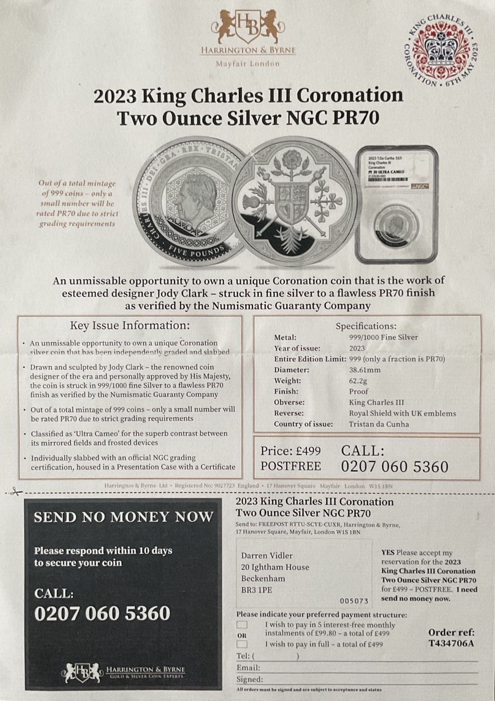 King Charles III Silver 2 Ounce £5 Coin  coin collectible - Main Image 3