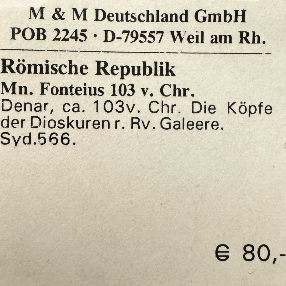 Mn. Fonteius 103 v. Chr. Denar, ca. 103v. Chr.  coin collectible - Main Image 3