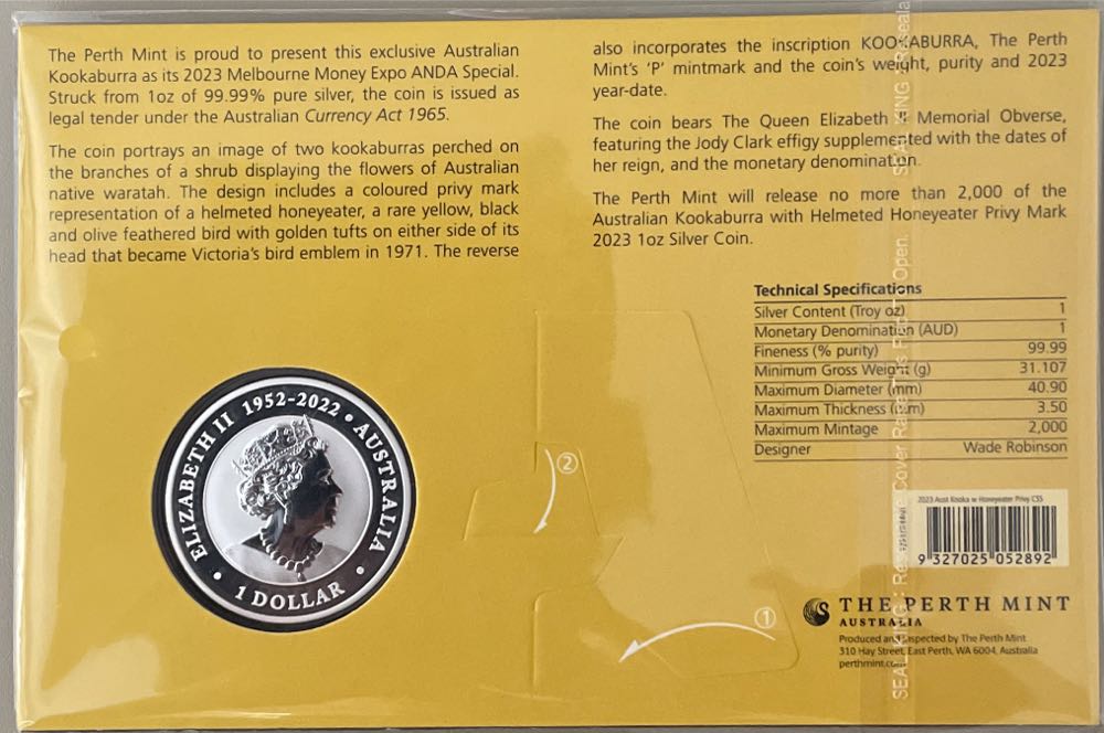 Anda Melbourne Kookaburra 1oz Silver Helmeted Privy  coin collectible [Barcode 9327025052892] - Main Image 2