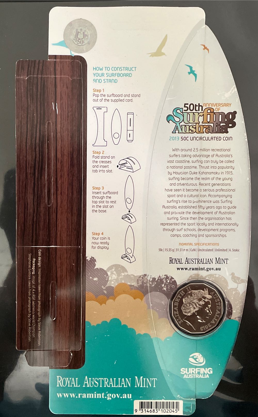 50c 50th Anniversary Of Surfing In Australia Unc Coin In ...  coin collectible [Barcode 9314683102045] - Main Image 3