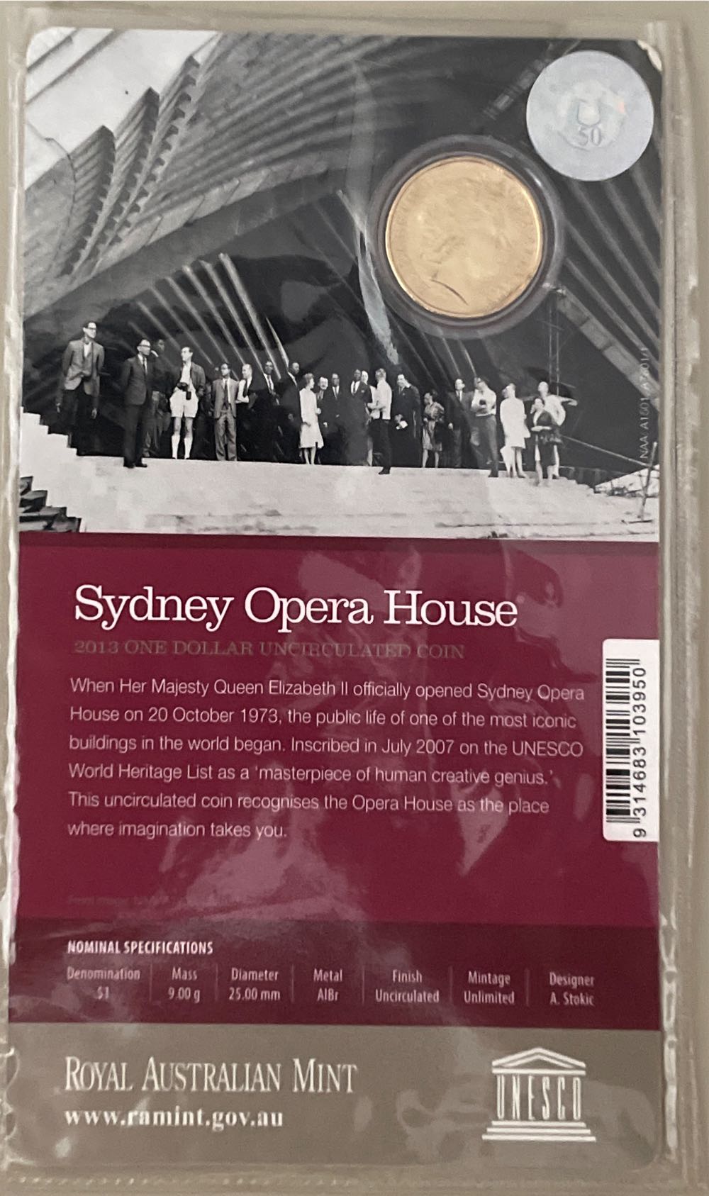 Sydney Opera House 40th Anniversary Australian $1  coin collectible [Barcode 9314683103950] - Main Image 2