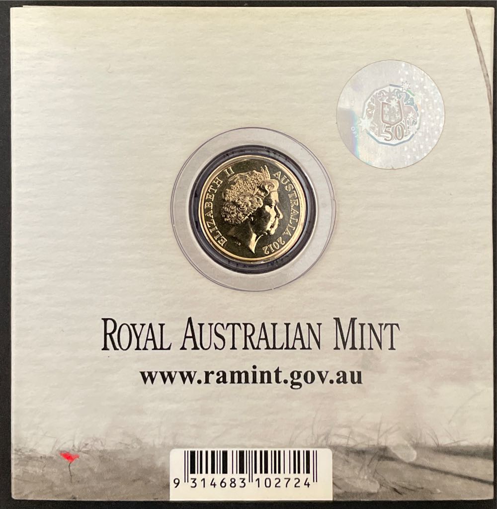 $2 (2012) Coloured Poppy Coin ”c” Mintmark in Unc Ram Folder  coin collectible [Barcode 9314683102724] - Main Image 2