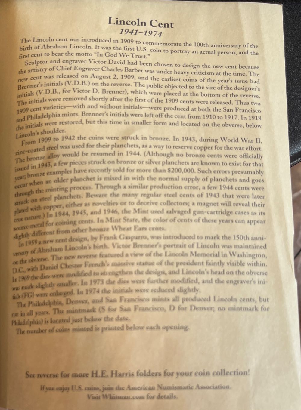 Lincoln Cents Folder 1941–1974  coin collectible [Barcode 9780937458556] - Main Image 2